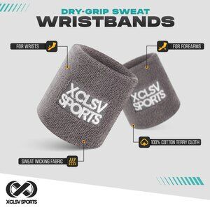 Gray Terry Cloth Sweat-Wicking Sports Wrist Bands